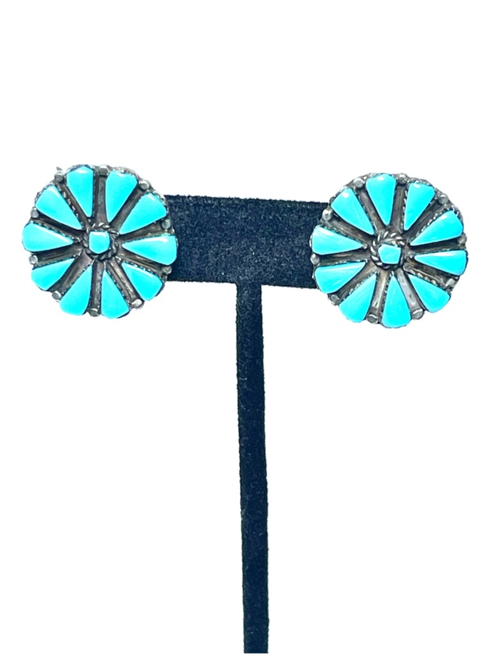 Sterling Zuni Petitpoint Turquoise Earrings